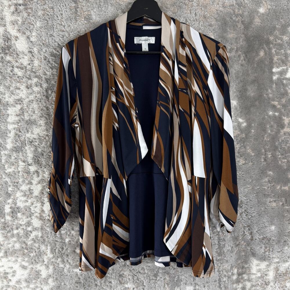 Dressbarn‎ Size M Abstract Open Front Cardigan Sweater Stretch Casual Lined